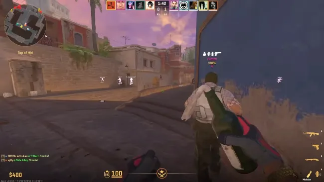 CS2 FACEIT ESP skeleton and box overlay on Mirage competitive map